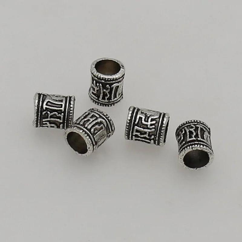 50pcs/Lot Religious Antique Silver Color Loose Beads Buddhism Mantras Big Hole Space Beads Fit Beards/Hair Bracelet DIY Jewelrys