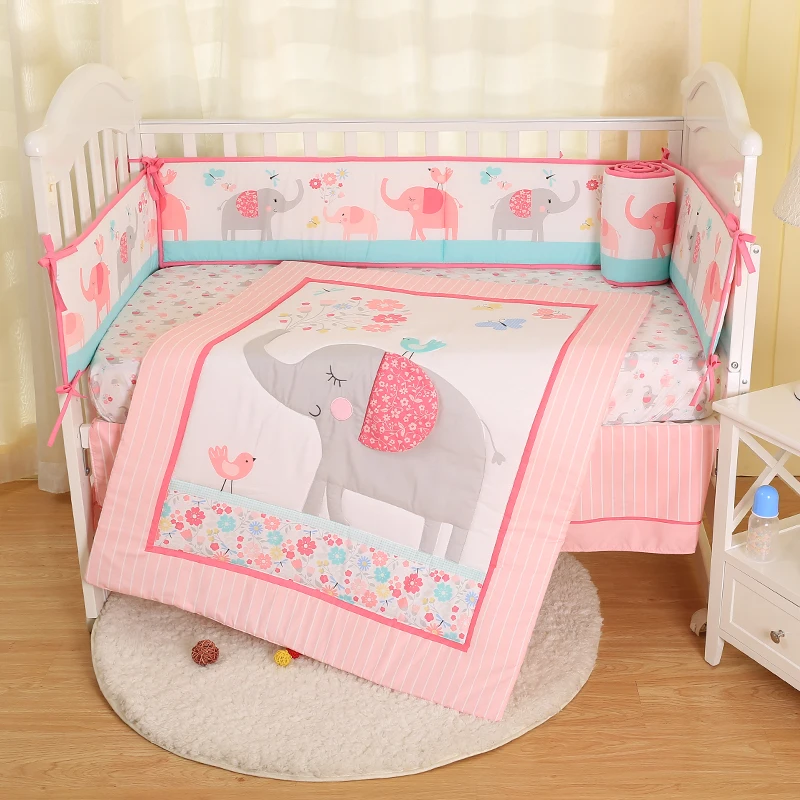 Baby Bedding Set Cartoon Animals Comforter Crib Sheet Crib Skirt Crib Bumper Simple  Baby Bedding Set