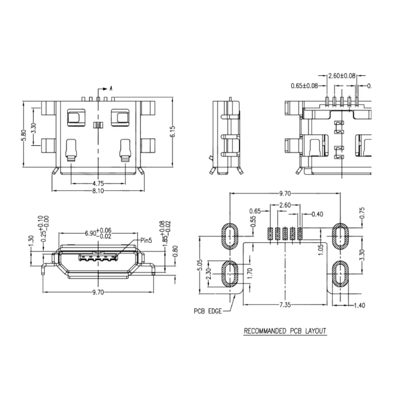 10 Pcs Micro USB Type B 5 Pin Female SMD 4 Pin Legs DIP Socket Connector Drop Ship Support