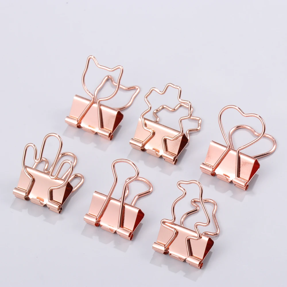 10Pcs Nette Katze Herz Blume Geformt Papier Clip Rose Gold Metall Binder Clips Für Buch Dekorative Clip Notes Brief bindung Clips