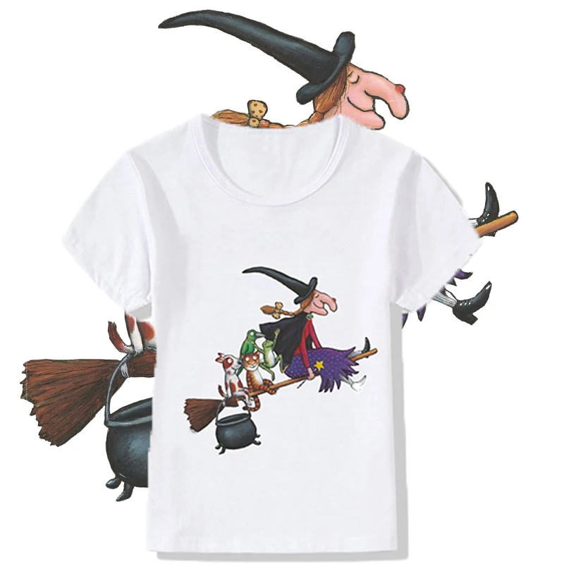 Witch Interesting Children's Short Sleeve T-shirt Cartoons Broom T-shirts Boy Kid Boys And Girls Tops Shirts Children's Tshirt