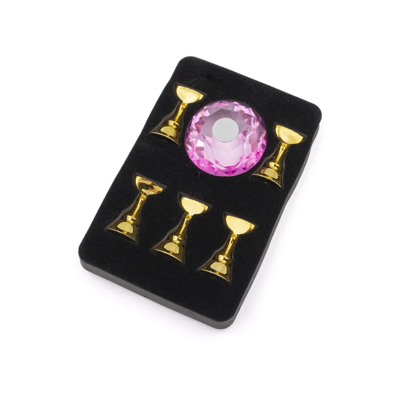 

1Pc Crystal Base + 5 Tips Nail Art Practice Training Display Stand Magnetic Nail Holder Alloy False Nails Showing Shelf Manicure