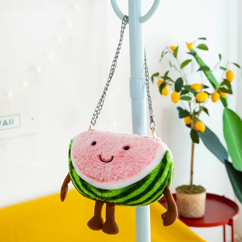 

Cartoon Fruit Plush Messenger Bag Coin Purse Avocado Watermelon Women's Zipper Shoulder Bag