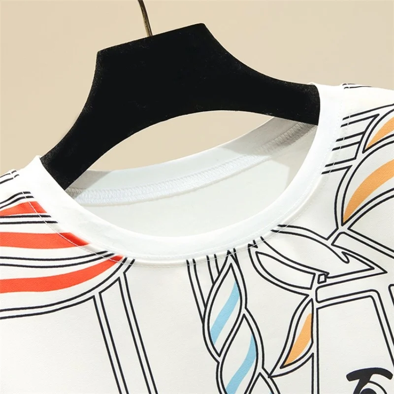 Casual Summer Printed Short Sleeve White Cotton T-shirt Women Sweet Round-Neck Cartoon Loose Tops T-shirt Fashion Office T-shirt