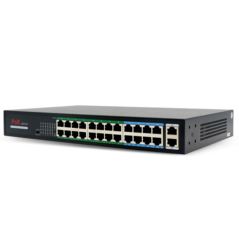 Jeatone 250m 4/8/16/24+2-port Extend Ethernet Splitter Switch with 8-Ports PoE+2-Uplink 10/100Mbps for IP camera/ Video intercom