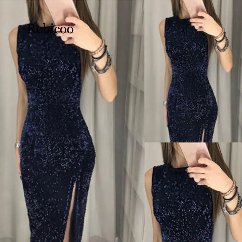 Kobiety seksowna sukienka Vestidos De Fiesta bez rękawów olśniewająca Bodycon Party Dress ślubna wieczorowa suknia na studniówkę kobiety sukienka