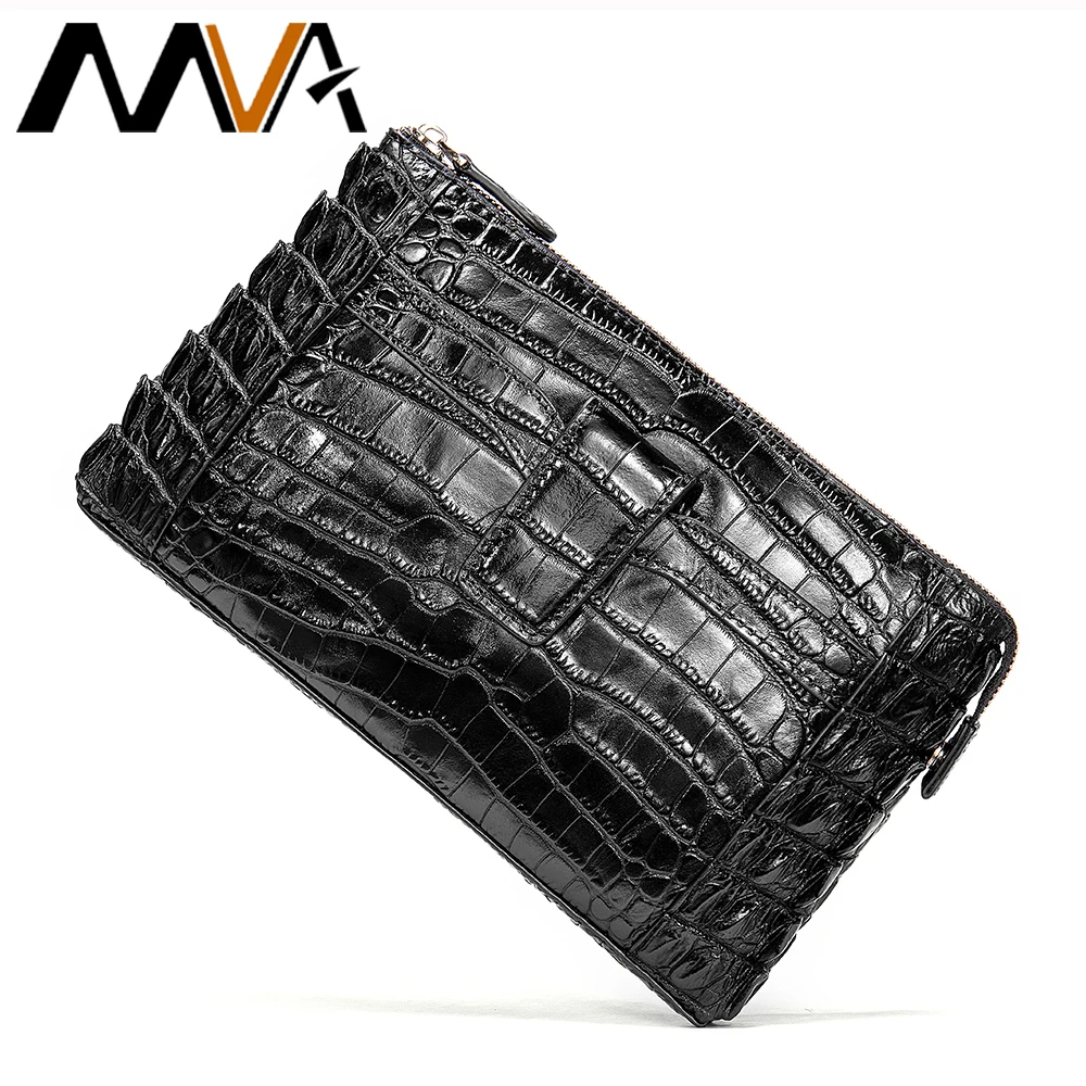 

MVA Genuine Leather Wallet Man Fashion Zipper Wallets For Men Luxury Large Clutch Male For Phone Crocodile Wallet Men Long 9899