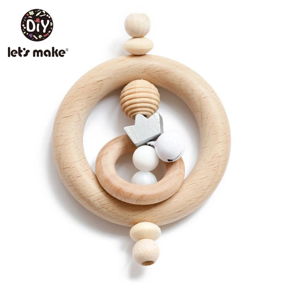 Wooden Rattle Baby Toys 1pc Beech Bear Hand Teething Wooden Ring Baby Rattles Play Gym Montessori Toy Stroller Educational Toys