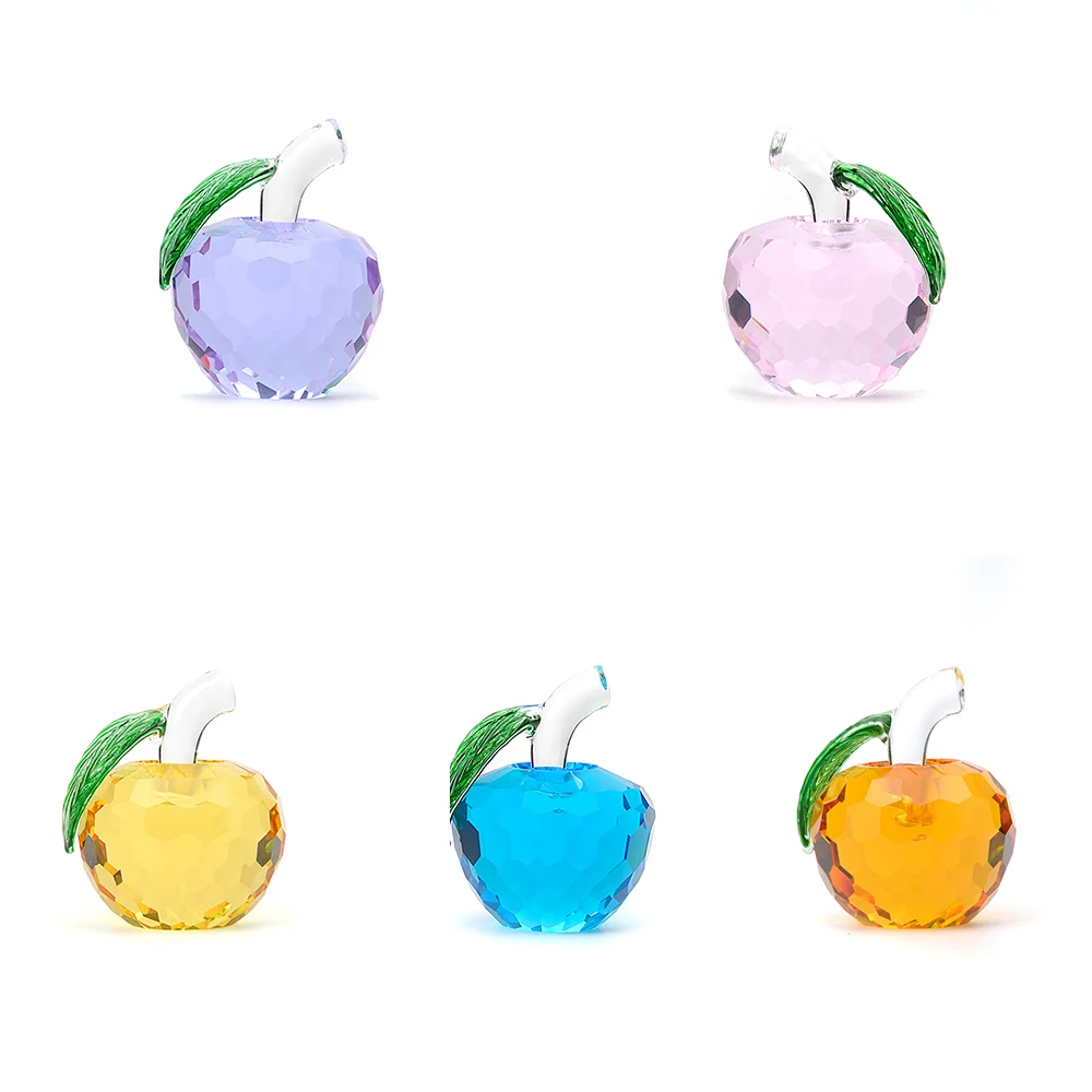 

hbl Modern Crystal Apple Paper Weight 40/50/60mm Cut Faceted Colored Apple Crafts Art Collection 3D Figurine Wedding Home Decor