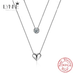 Hot Sale 925 Sterling Silver Heart Zircon Pendant Double Layer Collarbone Necklace Fine Rhinestone Necklaces Women Jewelry Gift