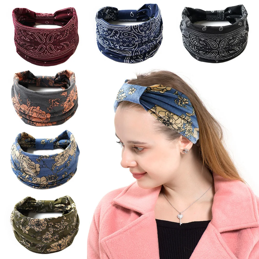 Bohemia Wide Cotton Stretch Women Headbands Headpiece Head Wrap Turban Headwear 2021 Elastic Hair Bands Turban Sports Boho