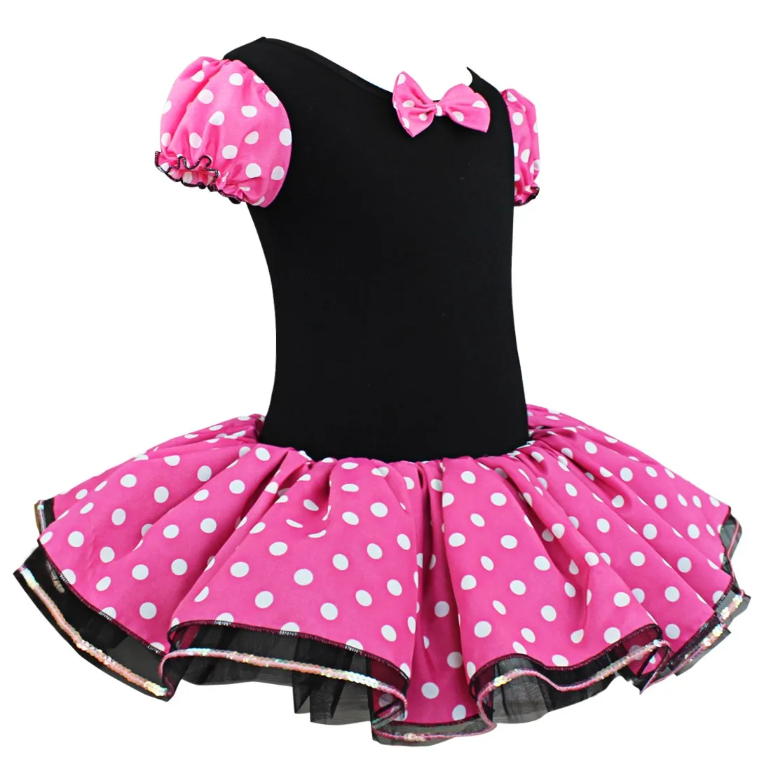 Girls Mouse Costume Dress Kids Halloween Carnival Party Short Sleeve Cosplay Dot Tutu Dress&Ears Headband Ballet Dancewear