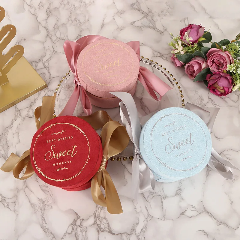 مستديرة المخملية Bowknot هدية صندوق الشريط يده صندوق زهور الزهور الحلوى أكياس التعبئة والتغليف لحفل زفاف عيد ميلاد #4