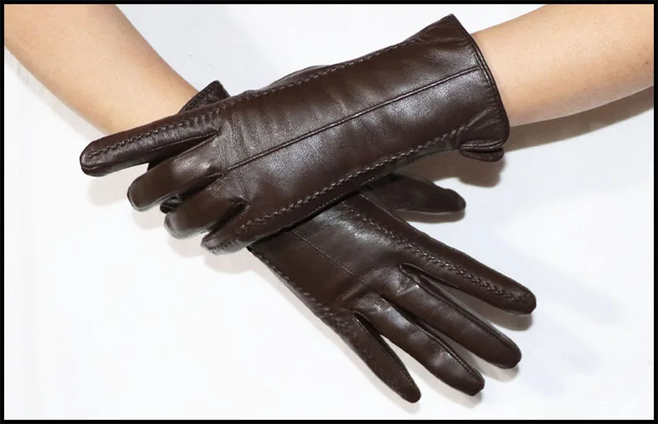 Leather gloves women's sheepskin flannel lining winter warmth high-grade black touch screen color leather gloves driving new