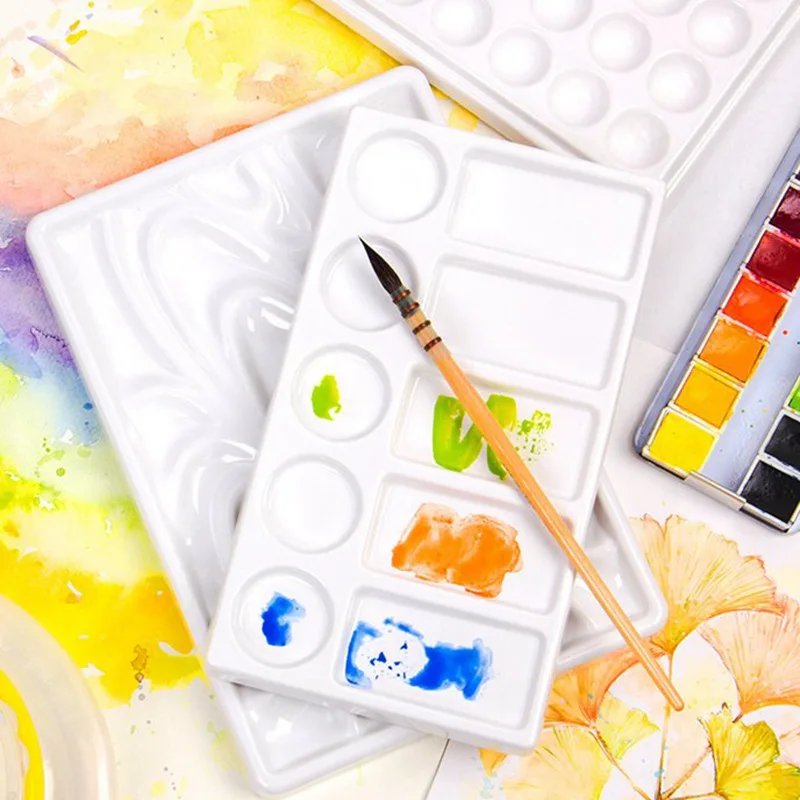 Imitation Ceramic Rectangle Artist Paint Palette Empty Art Watercolor Palette for Watercolor Gouache Acrylic Oil Painting