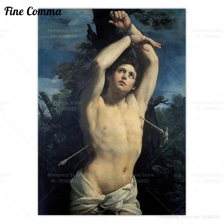 Martyrdom of Saint Sebastian Guido Reni Vintage Poster Antique Religious Oil Painting Repro Canvas Print Wall Art Home Decor