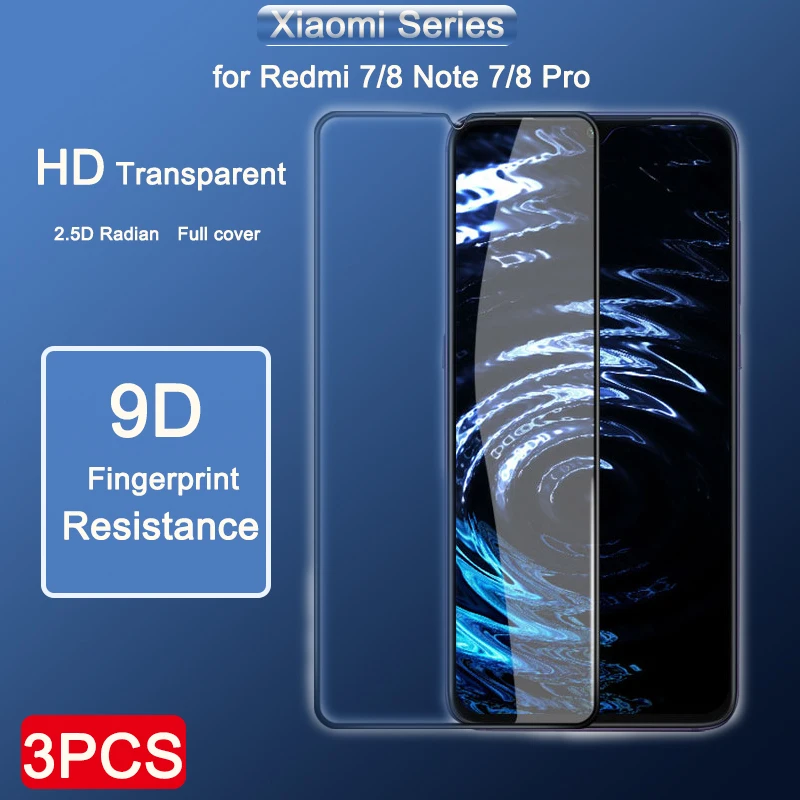 3Pcs Full Cover Tempered Glass For Xiaomi Redmi Note  8 7  Pro Screen Protector For Redmi 7 8 8A 7A 9A Glass