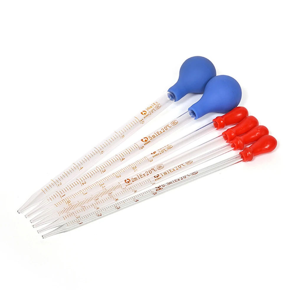 3/5 Miếng (0.5/1/2/3/5/10Ml) kính Quy Mô Đường Ống Nhỏ Giọt Pipet Phòng Ly Đá Thả Pipet Xanh Dương Đầu Cao Su Pipettors