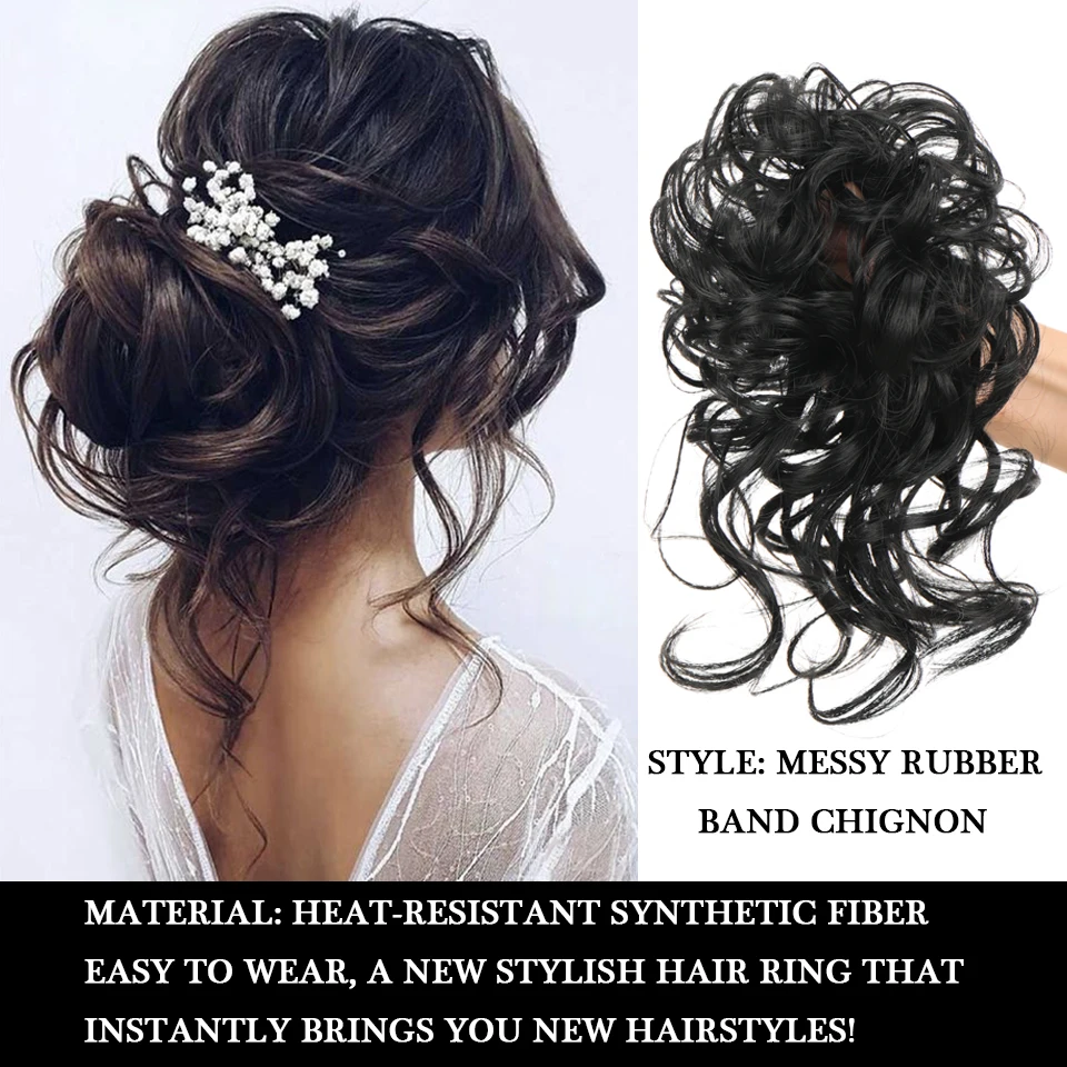 Synthetic Messy Curly Chignon with Rubber Band Hairpieces Elastic Rope Scrunchie False Hair Pieces Messy Bun Ponytails Extens