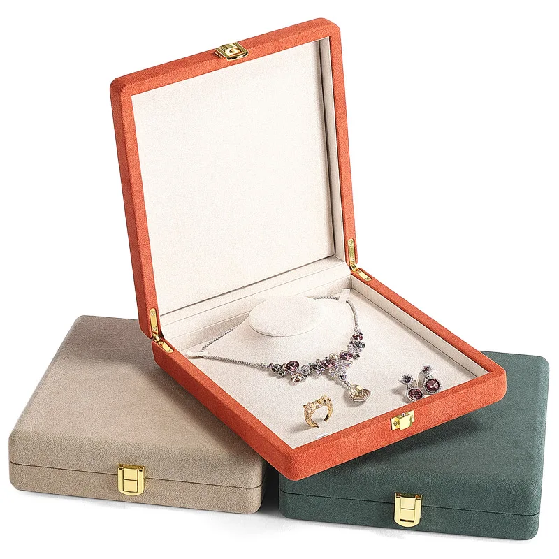 Newly Super Fiber All Set Jewelry Box Ring Earring Necklace Set Box 4 Colors Jewelry Storage Gift Packaging Jewelry Box