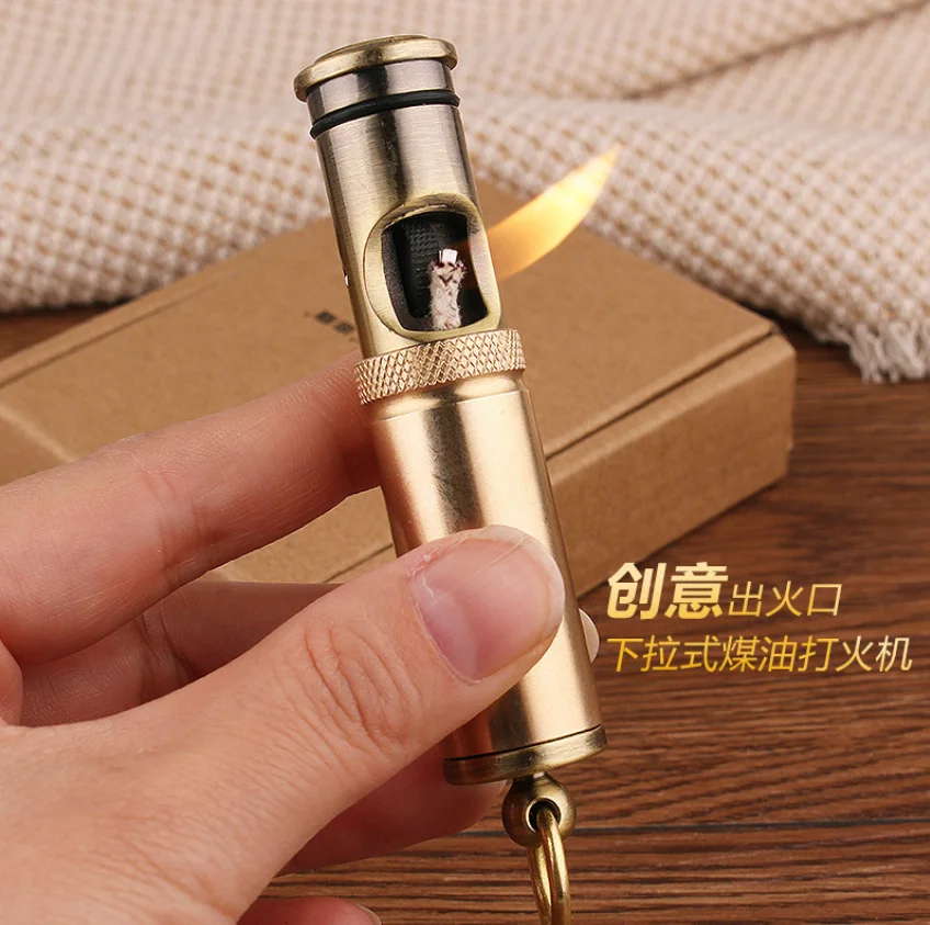 DOLPHIN cylindrical Creative Retro Pure Brass cylinder Trench kerosene Lighter Funny Novelty Gadget key ring