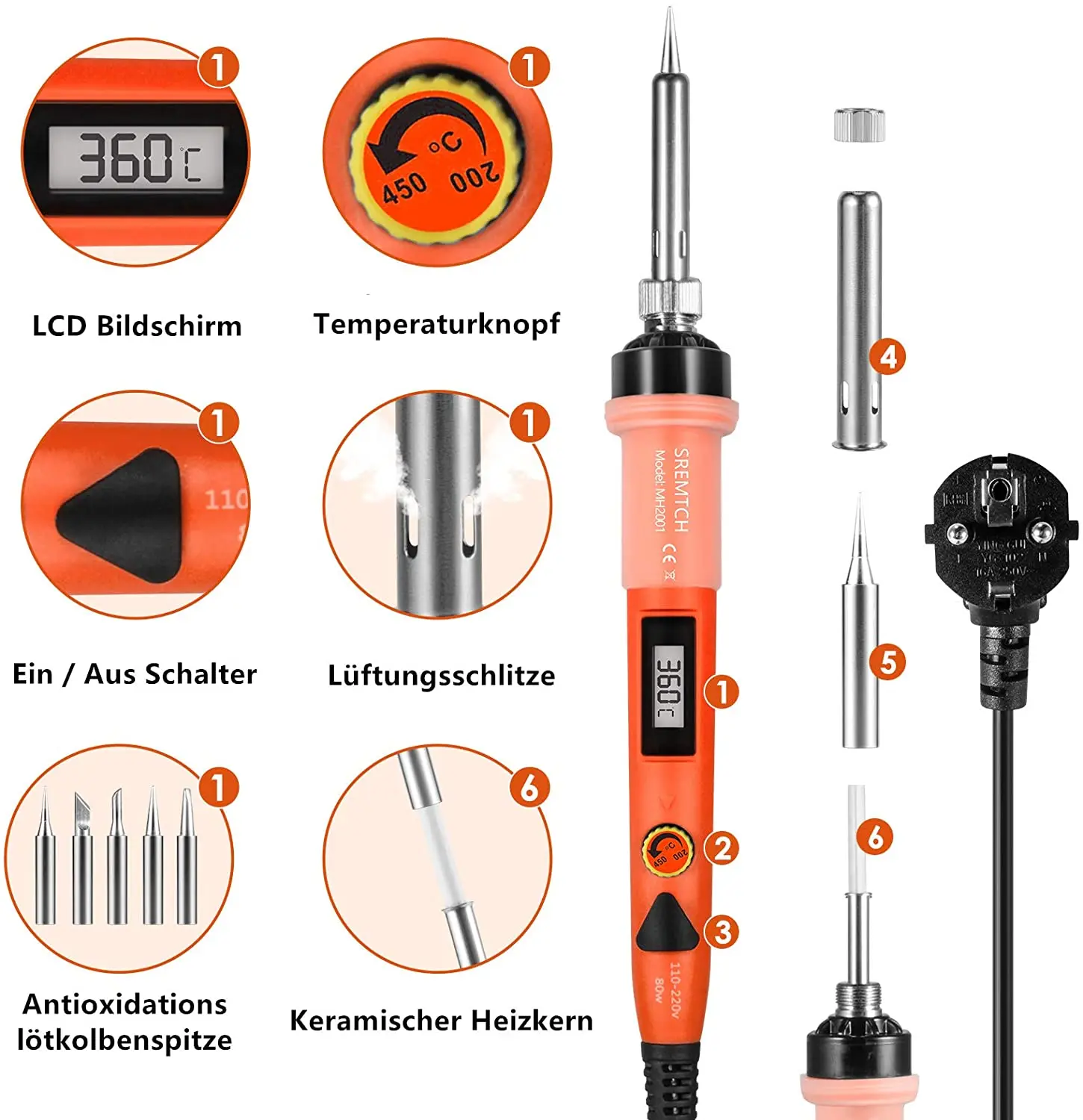 Kit de pistola de soldadura Digital LCD de 80W, juego de bomba de soldadura de alambre, puntas de soldador, Kits de herramientas de soldadura de