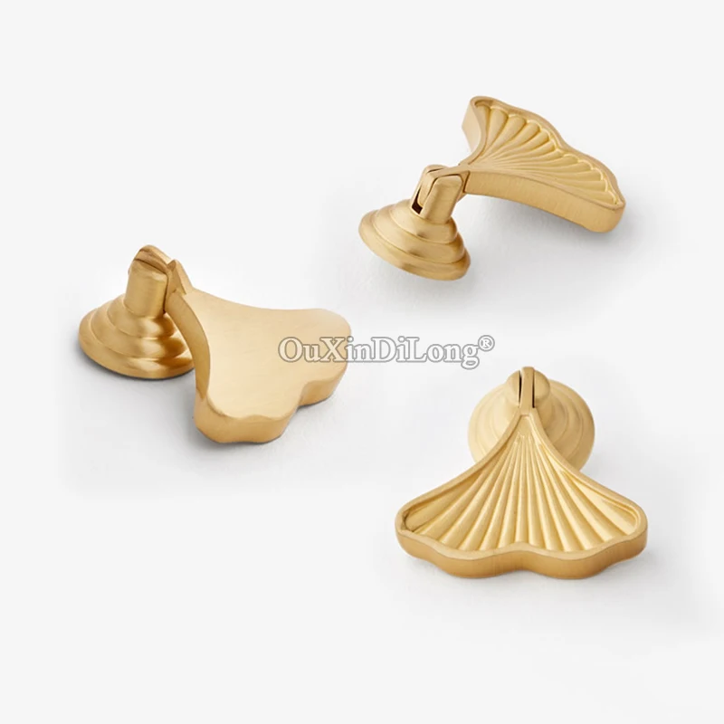 HOT 10PCS Solid Brass Ginkgo Leaf Pendant Furniture Pulls Handles Drawer Knobs Cupboard Wardrobe Kitchen TV Wine Cabinet Pulls