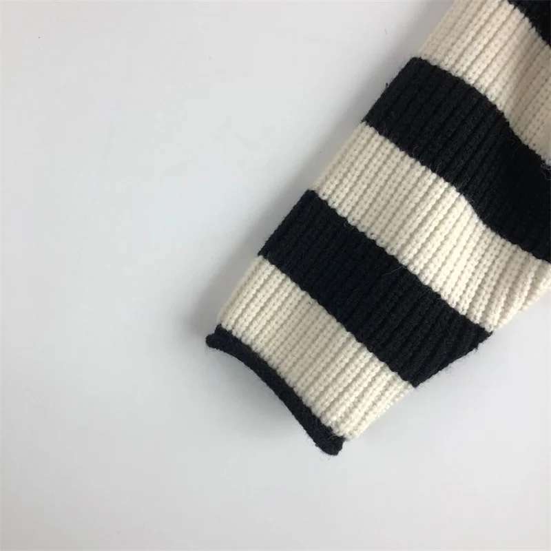 Autumn winter children striped turtleneck warm knit pullovers 1-7 years boys girls loose all-match long sleeve sweaters