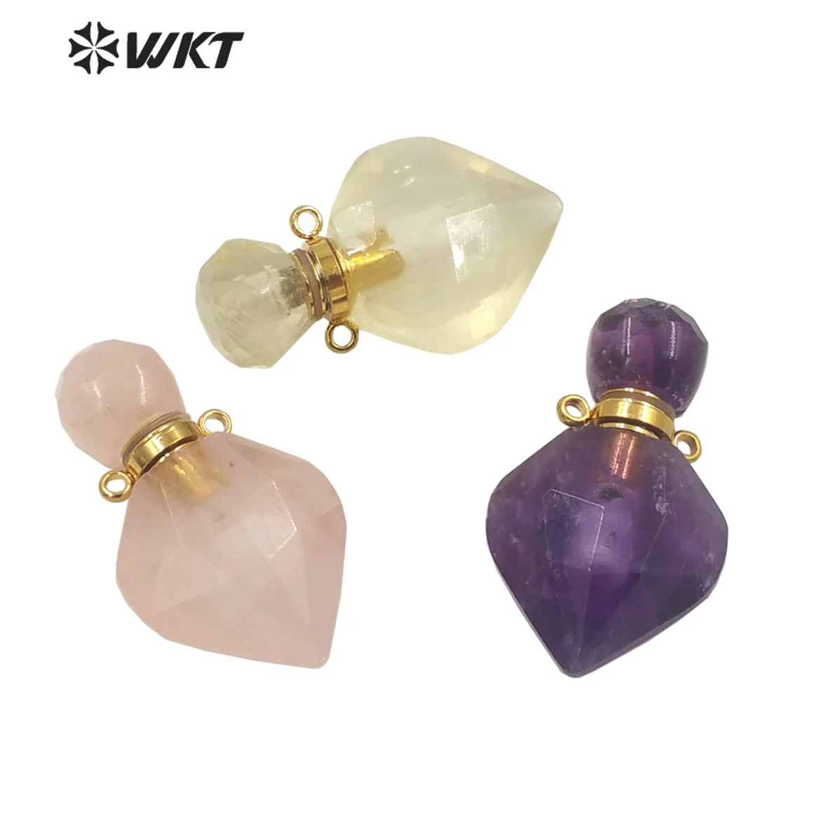 

WT-P1709 Wholesale newest fashion gold long drop gem stone carved perfume bottle pendant tiny chic lady stone bottle pendant