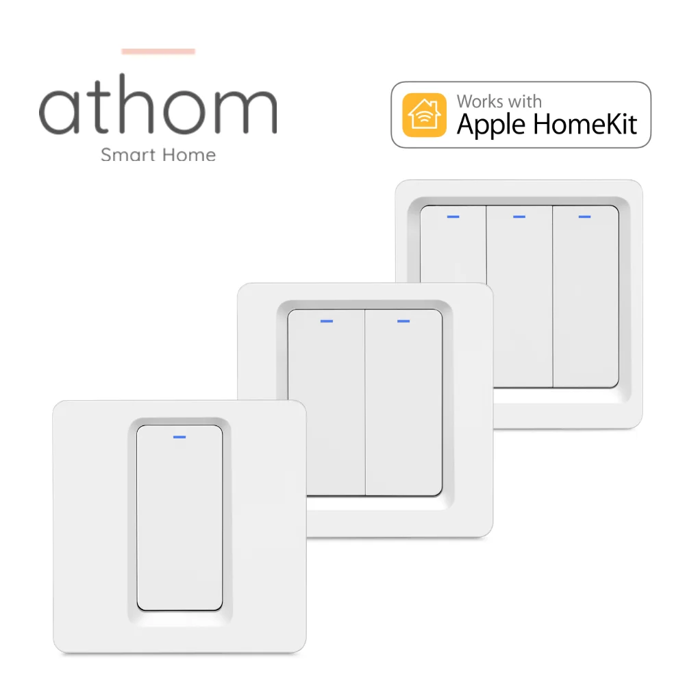 Athom Smart Home Homekit EU WiFi Smart Switch Press Key 1/2/3 gang Siri Voice Control Neutral Needed