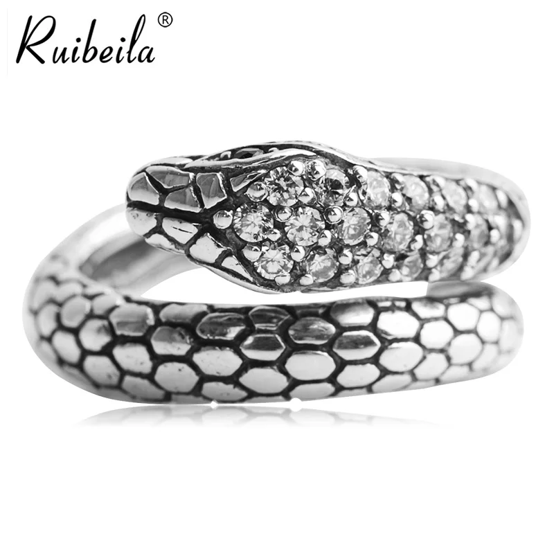 

Ruibeila 925 Silver Adjustable Open Snake Ring, Gemstone Animal Ring, Fashionable Men And Women Decorative Hands, Jewelry Gifts