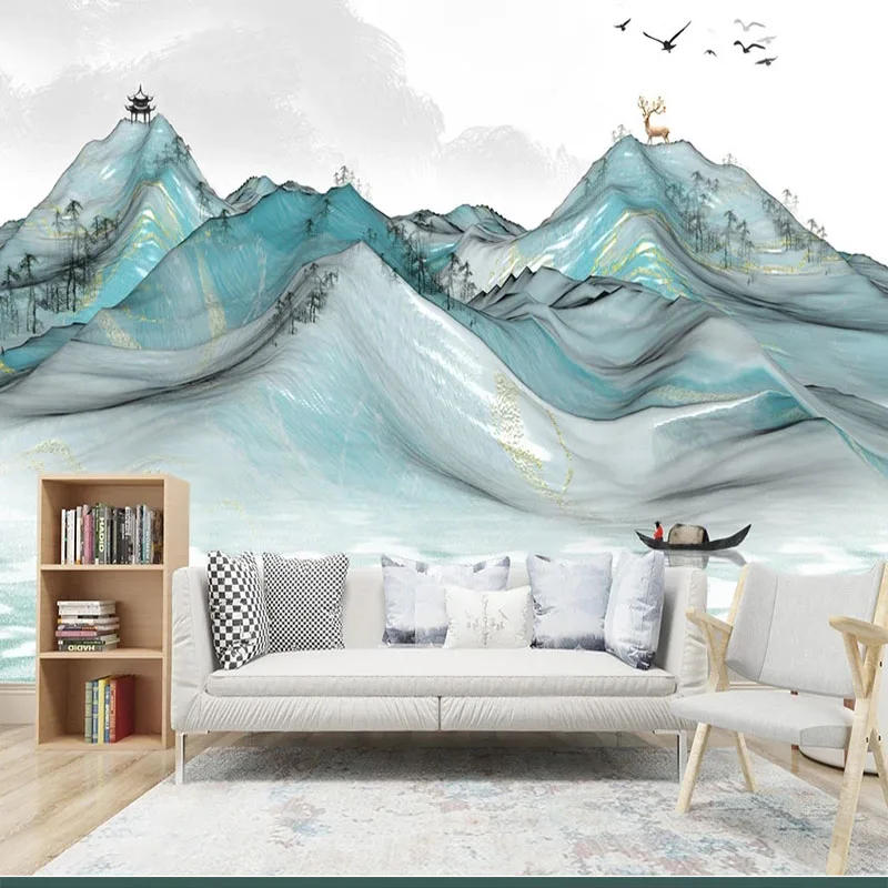 

Custom Photo 3D Wallpaper Modern Jade Chinese Landscape Painting National Style Abstract Self-Adhesive Stickers Papel De Parede