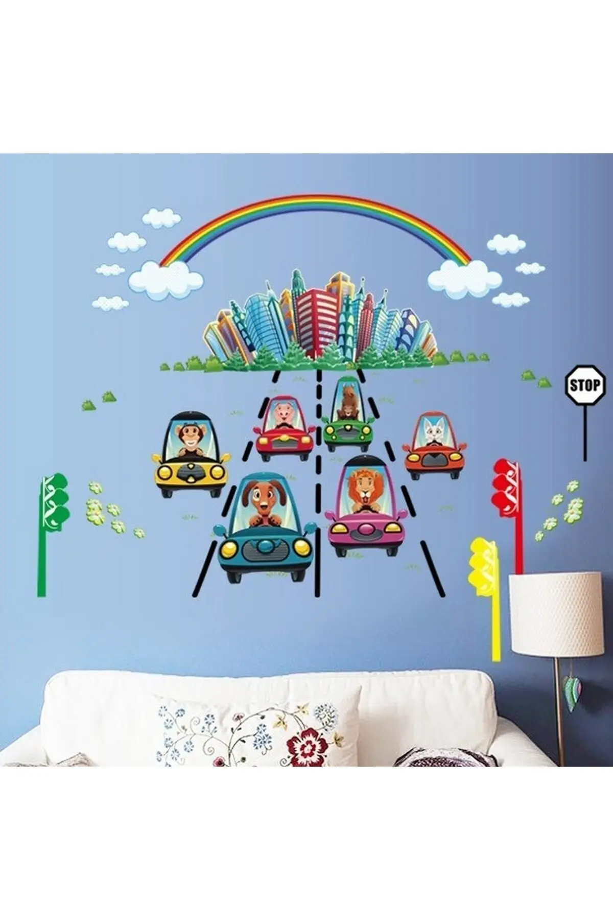 80 X 180 CM Vehicles And Rainbow Boys Room Decoration Wall Decor Sticker Quality Product 2021 Trend Stylish Appearance New Great Wall Sticker For Children Easy Application And Convenient