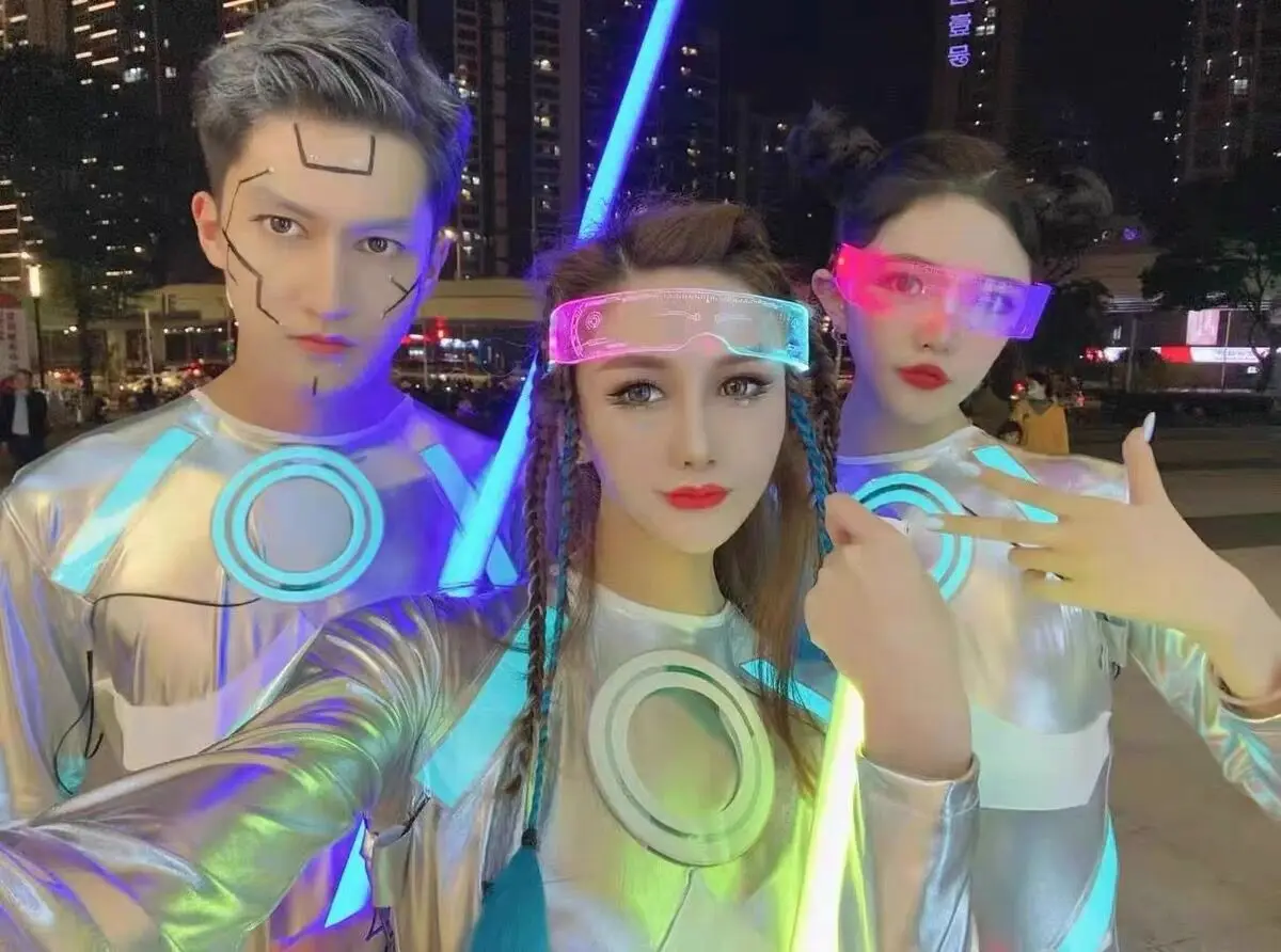 LED Tron Light Costume Women Luminous Clothing Man Light Up Gogo Dance Dress Glow Clothing Cosplay Clothes