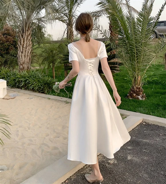 A Line Ankle Length Wedding Dress 2022 Korean Satin Sweetheart Short Sleeves Lace Up Bridal Gowns vestidos de mairee Wedding AliExpress
