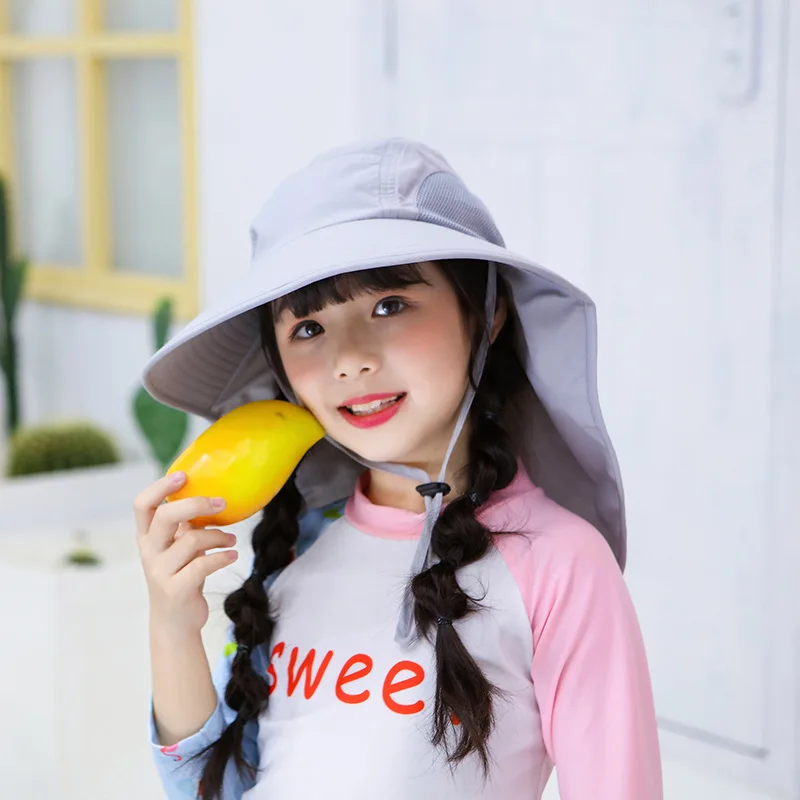 2023 New Kids Summer Hat Girls Boys Sun Hat with Neck Flap UV Protection Safari Hat Baby Child Summer Travel Cap 4-9 Years Old