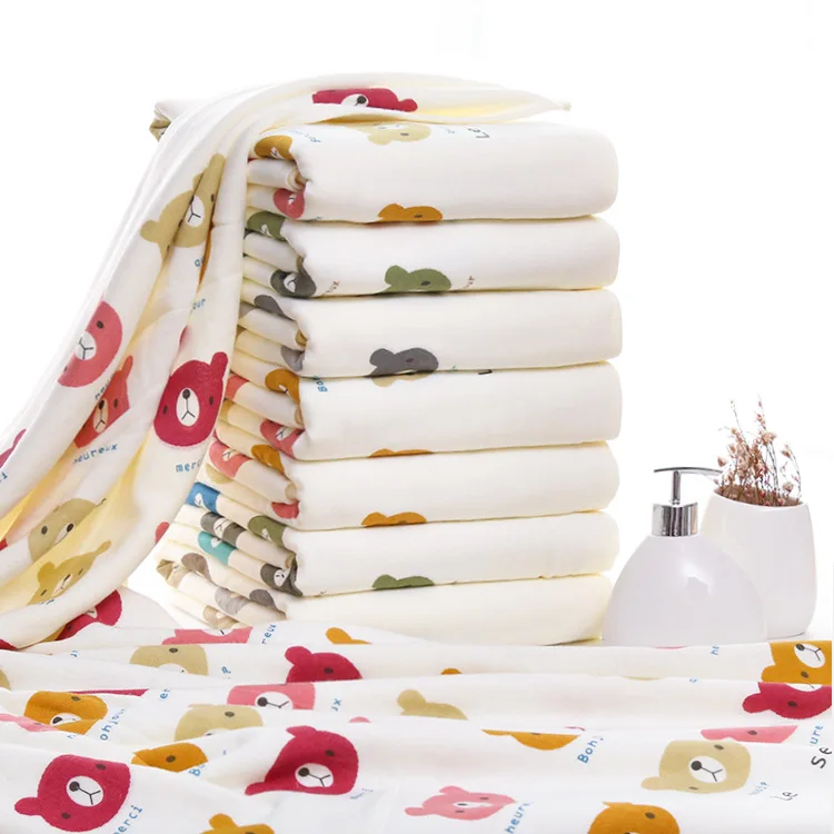 Towel Cotton Double Layer Fabric Bear Head M & H Printed Cotton Absorbent File Gift Bath Towel