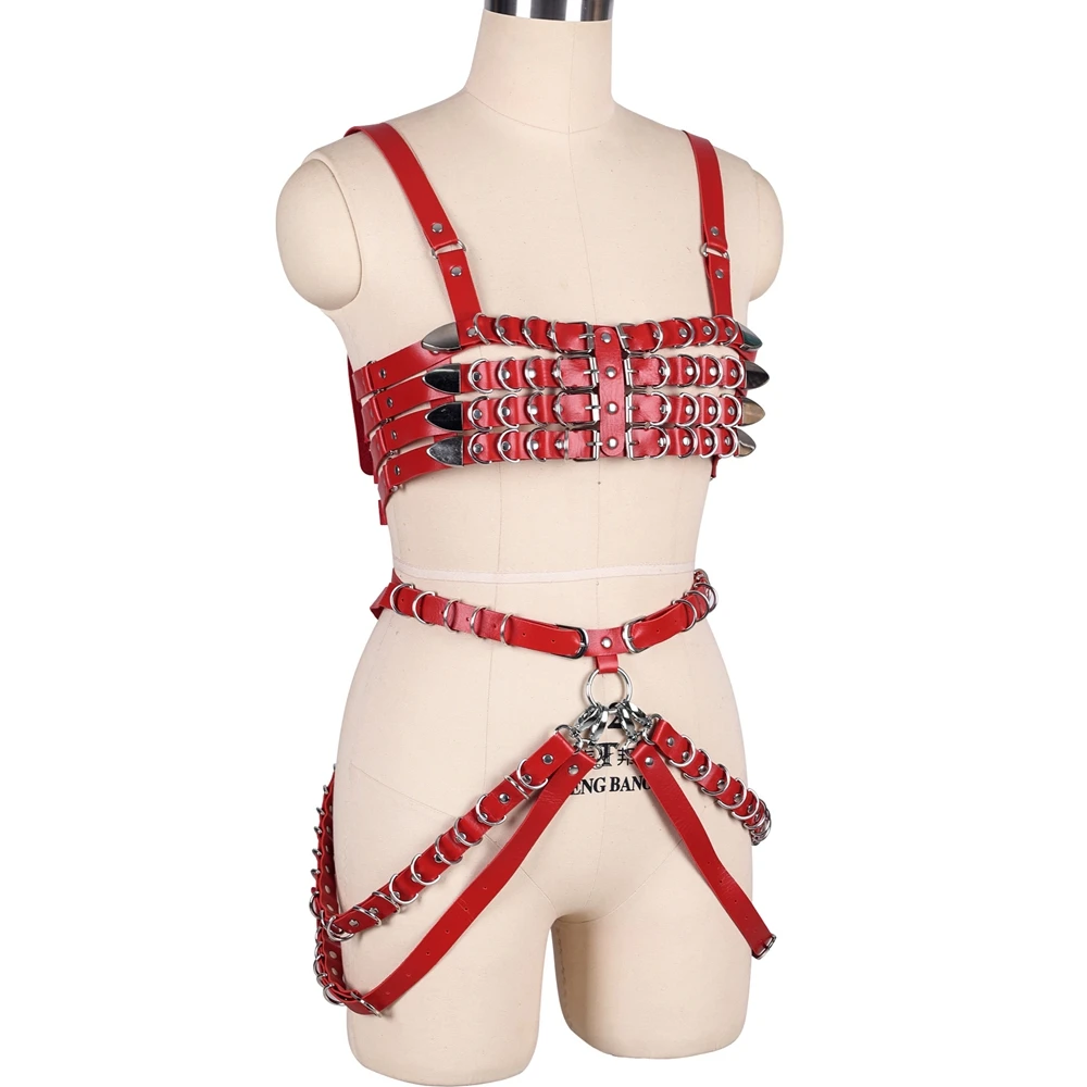 Gothic Clothes Sexy Full Body Harness Belt Bondage Lingerie Women Punk PU Leather Harness Bra Chest Straps Suspenders Belts Set