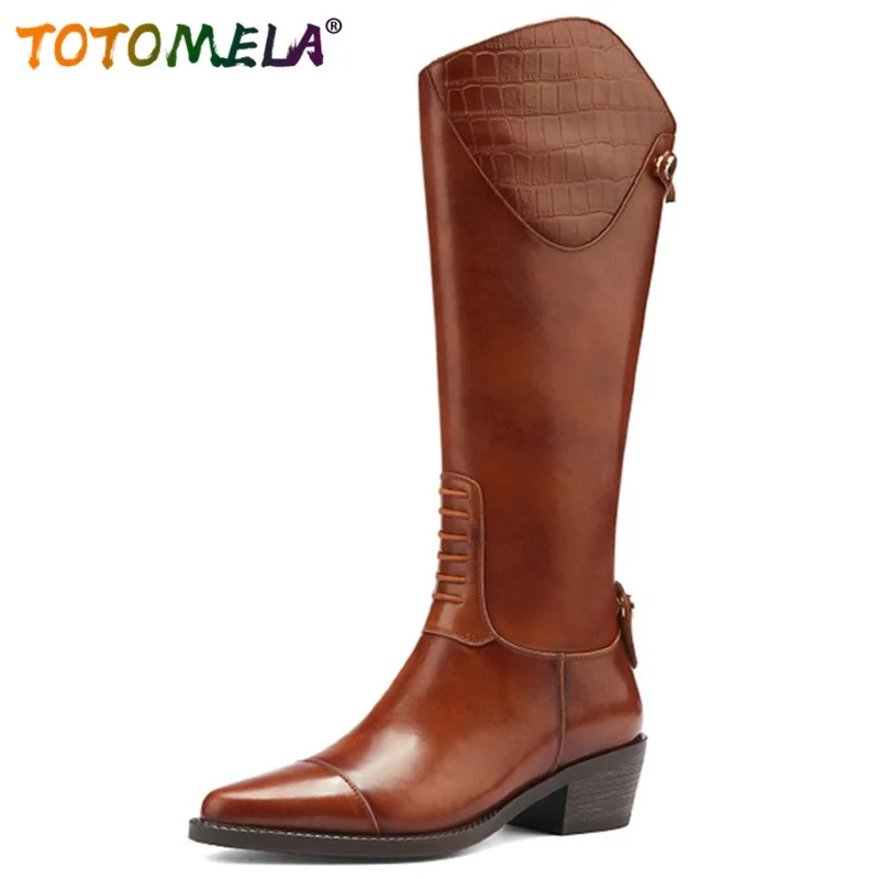 

TOTOMELA New Arrive Zipper Popular Women Winter Boots Fashion Classic Genuine Leather Comfortable Restoring Sexy Knee High Boots