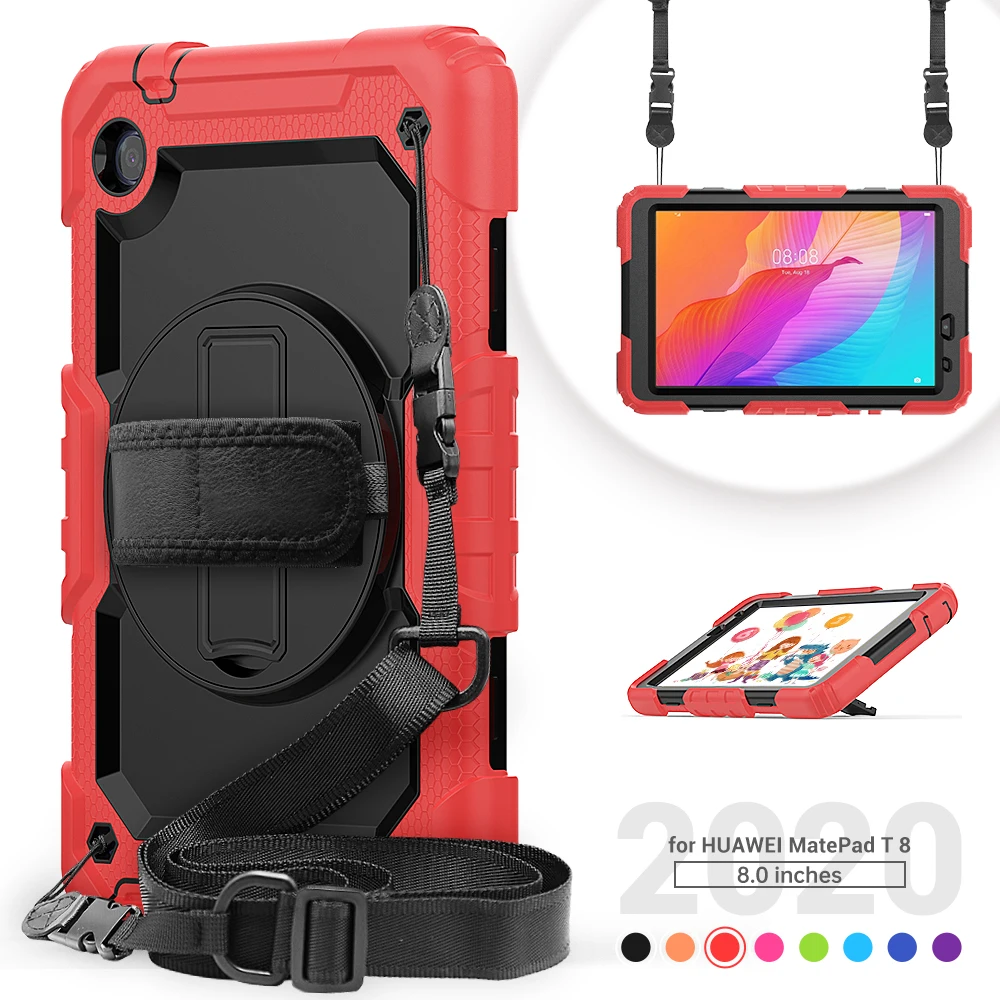 

For Huawei MatePad T8 ShockProof Stand Tablet Cover Shoulder Starp Kids Safe for Huawei Mate Pad t 8 8.0 inch 2020 Case Coque