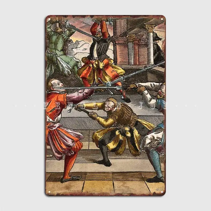 Joachim Meyer Sword Fighting Fechtschule K Poster Metal Plaque Cinema Kitchen Bar Cave Personalized Plaques Tin Sign Poster