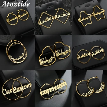 Atoztide Personalisierte Name Edelstahl Brief Ohrringe Für Frauen 3 Farbe Nach Name Cricle Ohrringe Hochzeiten Partei Schmuck