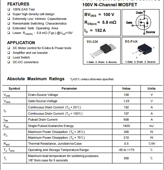(10Pcs) PFP160N10S TO-220 160N10 160V N-Channel MOS-FET ใหม่เดิม