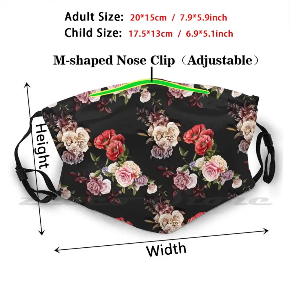 Carnation Peony Roses Poppy Washable Trending Customized Pm2.5 Filter Mask Red Flower Pink Flower Yellow Flower Orange Flower