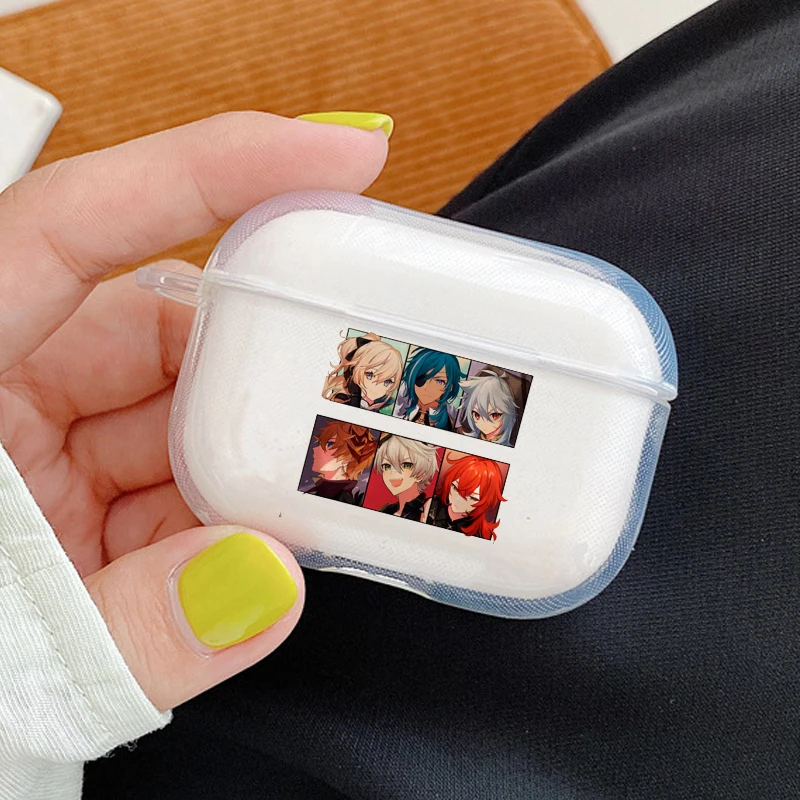 Genshin Impact Cartoon etui na słuchawki dla Airpods Pro śliczne bezprzewodowe słuchawki z Bluetooth obejmuje miękkie etui TPU wyczyść Capa Coque