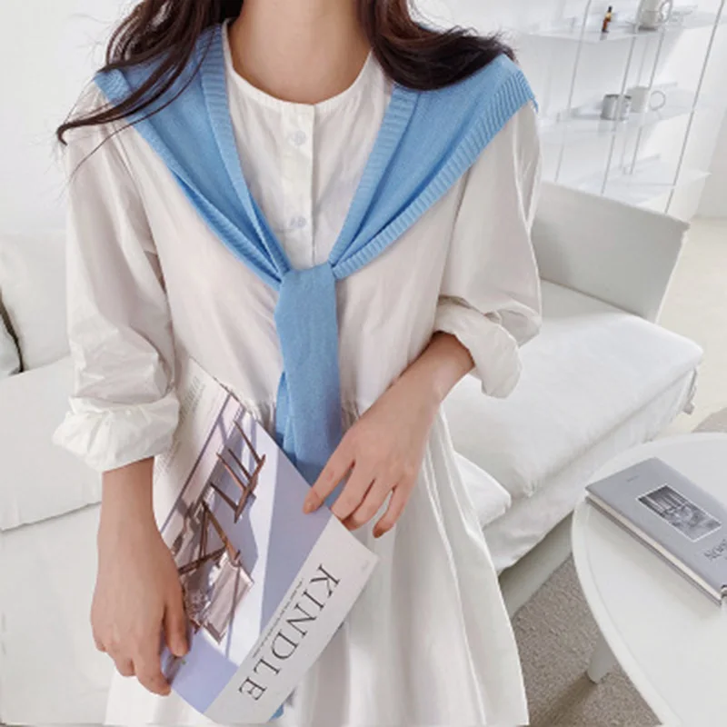 Korean Female Knit Thin Ice Silk Fake Collar Knotted Cape Sunscreen Shawl Pashmina Summer Air Conditioning Neck Guard Scarf P14