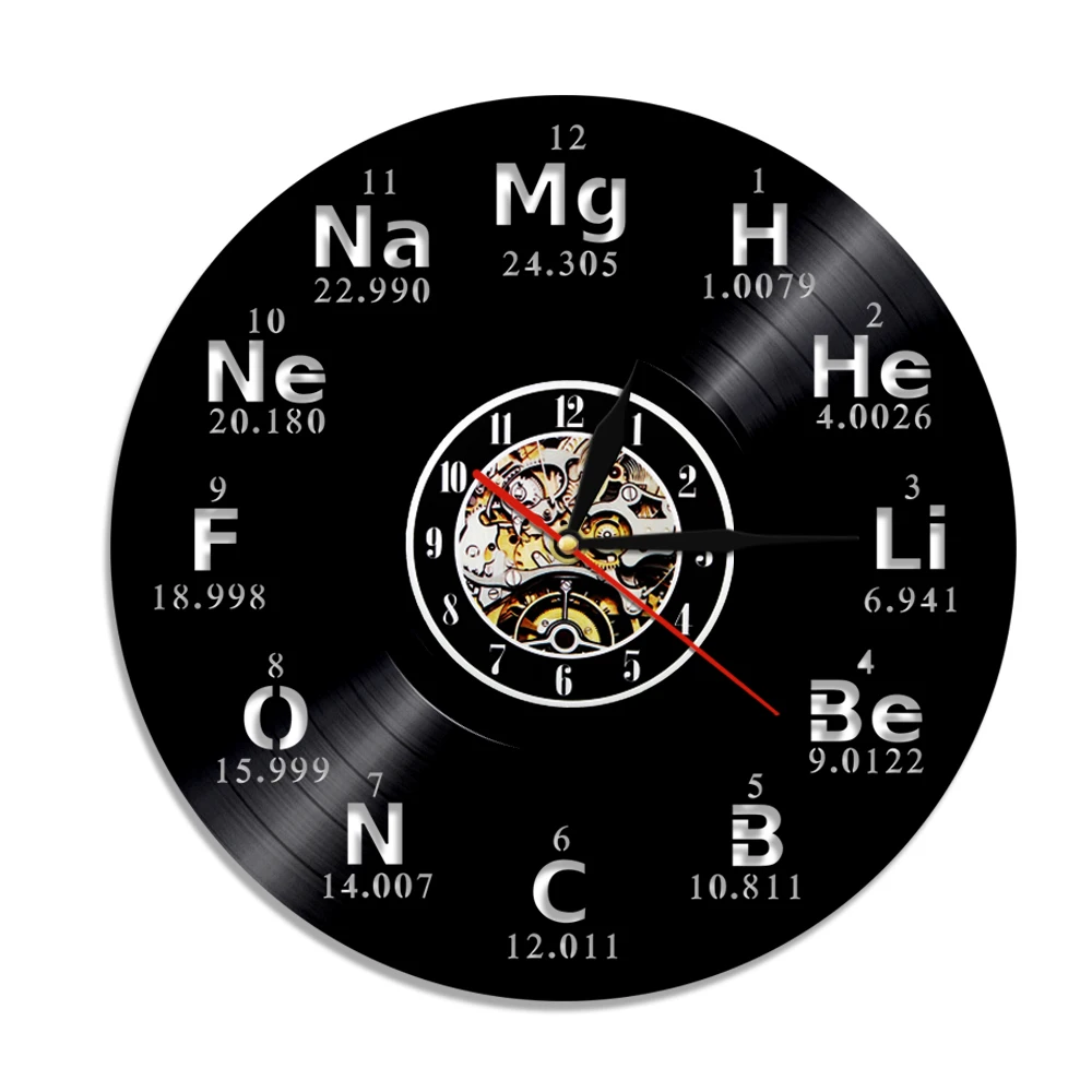 Chemistry Math Formula Vinyl Record Wall Clock Modern Design Chemical Element Periodic Table Science Wall Clock For Math Gift