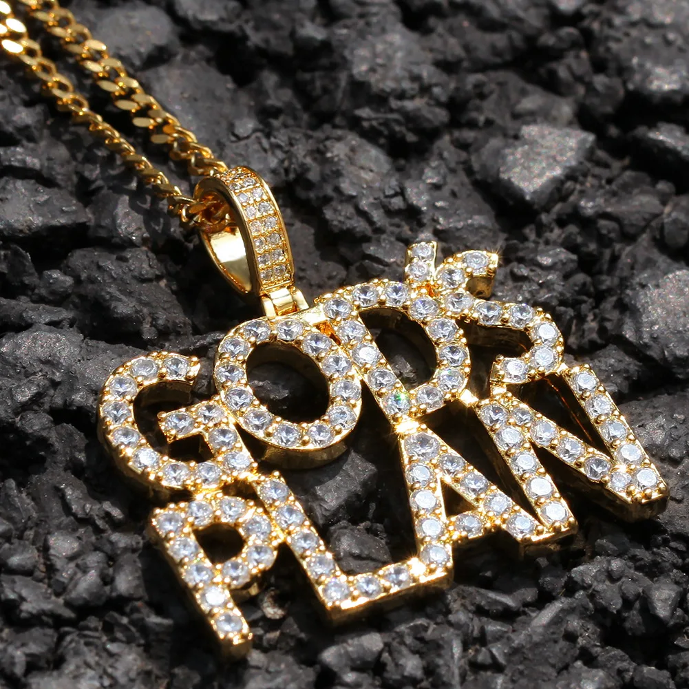 

God'S Plan Letter Combination Bling Bling Pendant&Necklace Mirco Pave Prong Setting for Men Hip Hop Jewelry BP011