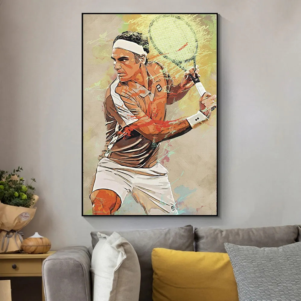 Roger Federer Poster and Prints Famous Tennis Player Painting Canvas Wall Art Watercolor Portrait Cuadros for Living Room Decor