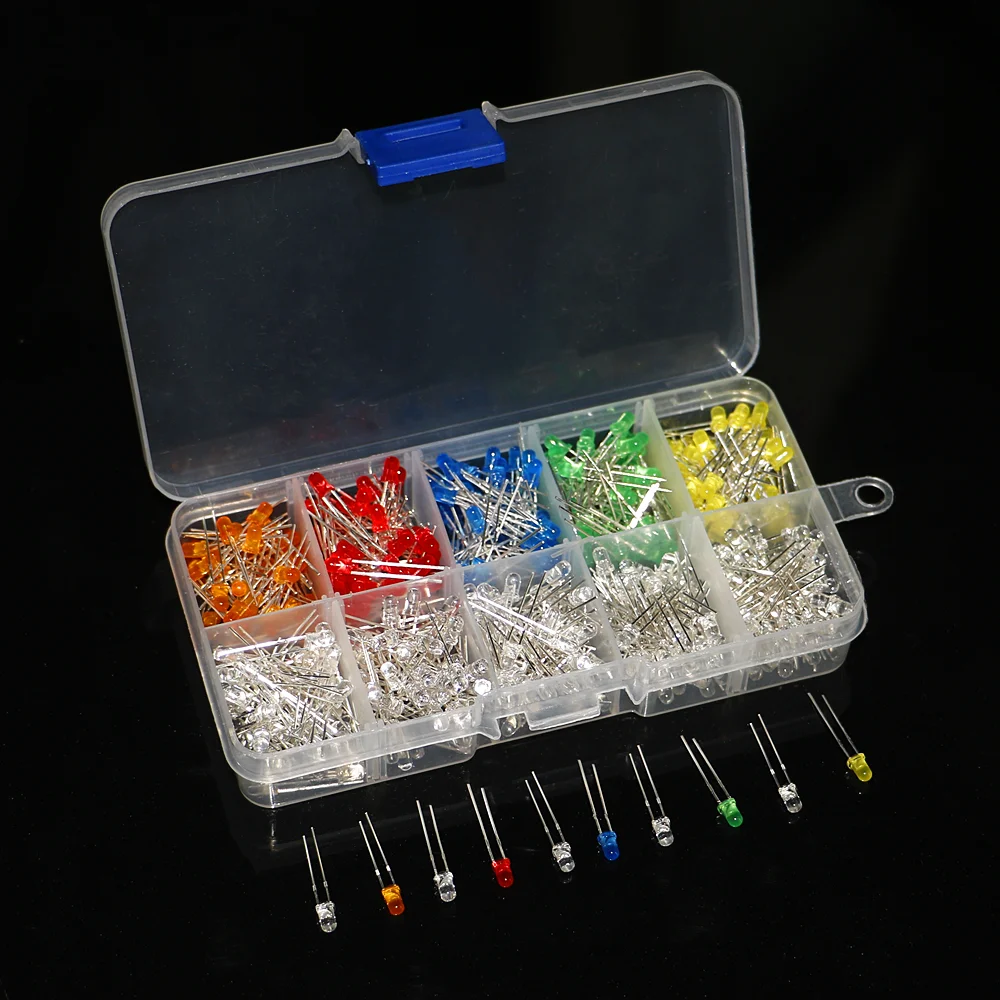 500 Teile/schachtel 3MM LED Diode Kit Mixed Farbe Rot Grün Gelb Blau Weiß Orange